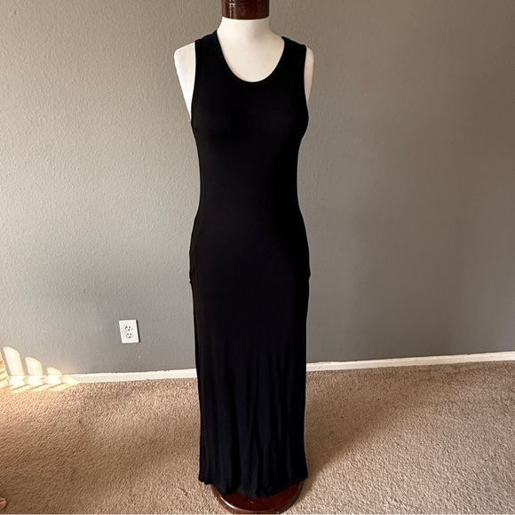 Lulus Shield And Sword Black Sleeveless Maxi Dress W/ Pockets Jersey Knit Sz L - Picture 9 of 11